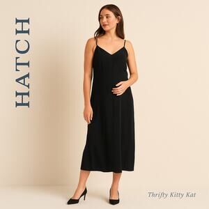 Hatch Ricky Slip Dress Cupro V Neck Spaghetti Straps Midi Made In USA Black 1